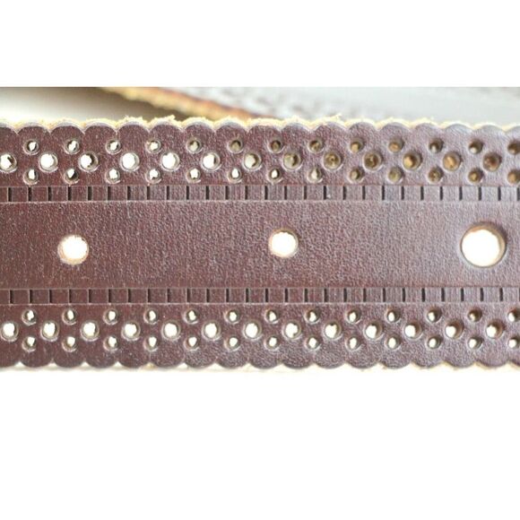 PERFORATION CUT OUT BROWN GENUINE LEATHER 1.5"Wd CASUAL WOMEN'S BELT Sz L (F20 - Picture 10 of 11